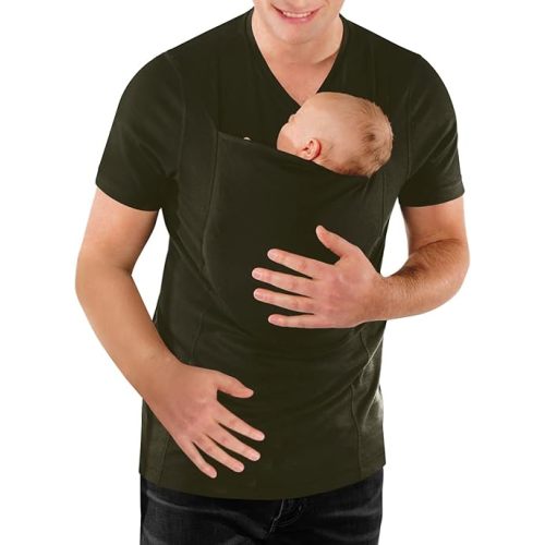 Mens Baby Carrier Shirt V Neck Short Sleeve T-Shirts for Men Skin to Skin T-Shirt with Pocket