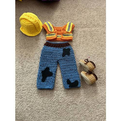 Crochet Construction Outfit: Baby Photo Prop, Halloween Costume
