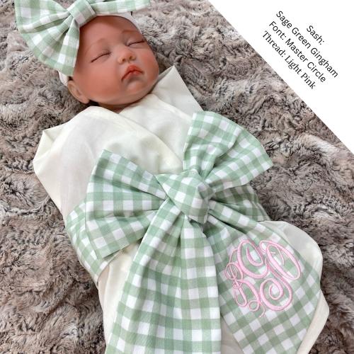 Choose your Color Monogrammed Newborn Gingham Check Bow Sash, Maternity Photo Prop, Monogrammed Newborn Wrap, Baby Photo Prop, Big Bow