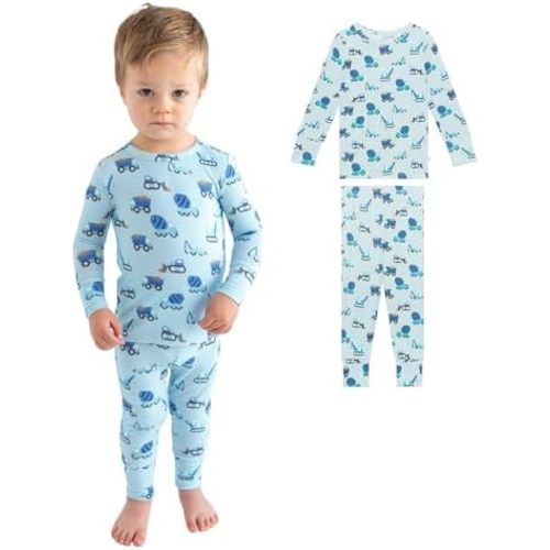 Posh Peanut Boys Pajamas - PJs for Kids Made of Soft Viscose from Bamboo, Long Sleeve Toddler PJs & Matching Boys Pajama Sets