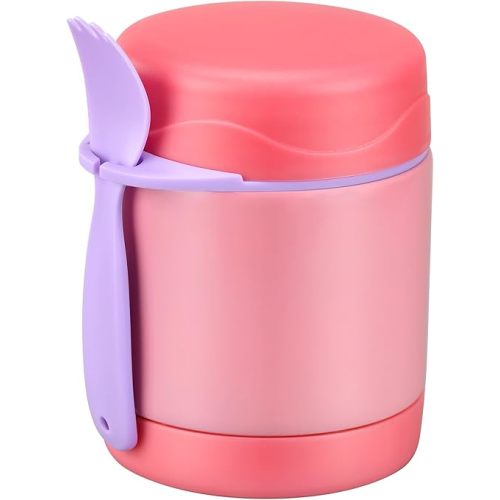 10oz Soup Thermo for Hot Food Kids, Insulated Food Jar with Spoon, Leak Proof Stainless Steel Wide Mouth Lunch Food Thermo Jar for School (Pink)