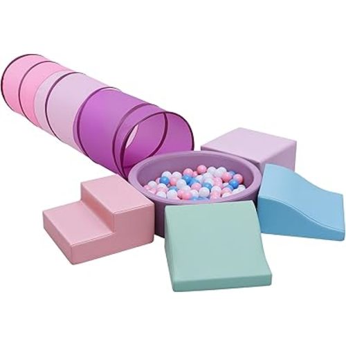 Foam Climbing Toy for Toddler：with 4-Piece PU Leather Climbing Blocks, a Baby Ball Pit and Play Tunnel - Climb and Crawl Soft Play Set - Kids Crawling Obstacle Course Indoor Jungle Gym