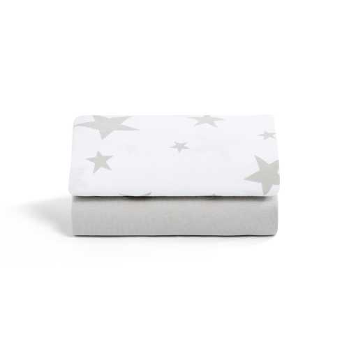 Bassinet 2 Pack Fitted Sheets - Gray Star