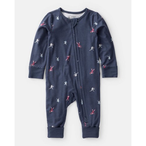 Baby Boy Football Print PurelySoft Long-Sleeve Sleep & Play Pajamas - Blue | Carter's - Newborn