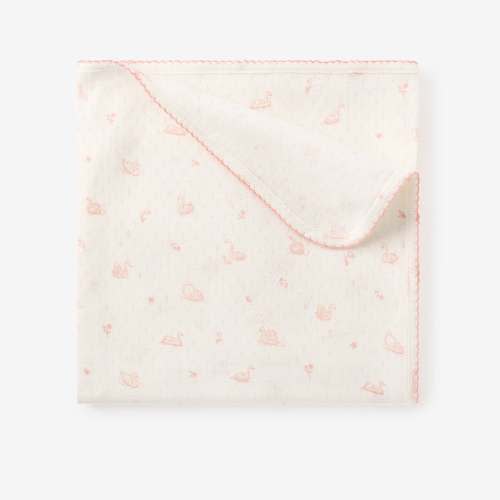 Pink Swan Print Organic Cotton Pointelle Baby Blanket – Elegant Baby