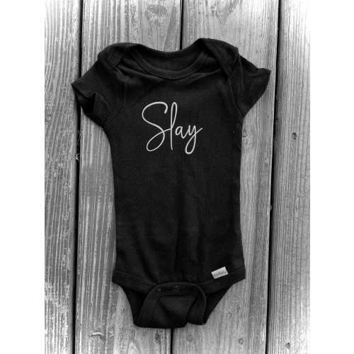 Slay Baby Bodysuit: Modern Black Cotton Onesie
