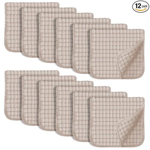 SWEET DOLPHIN 12 Pack Muslin Burp Cloths Large 100% Cotton Hand Washcloths for Baby - Baby Essentials Extra Absorbent and Soft Boys & Girls Milk Spit Up Rags for Newborn Registry - Brown, 20" X10"