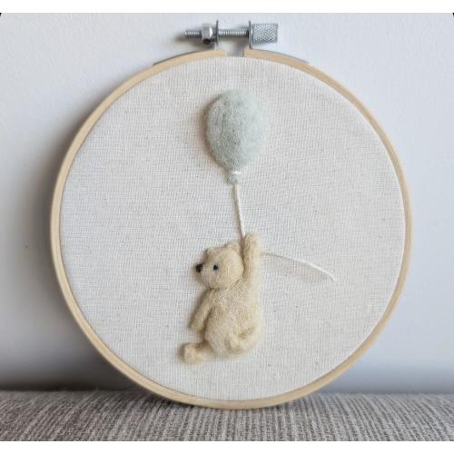 Winnie Needle Felted Embroidery Hoop. Nursery Wall Art