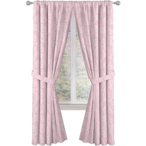 Jay Franco Window Curtains for Bedroom 4-Piece Drape Set with 2 Tiebacks, Pink - Hello Kitty, 42" W x 84" L (Pack of 2)