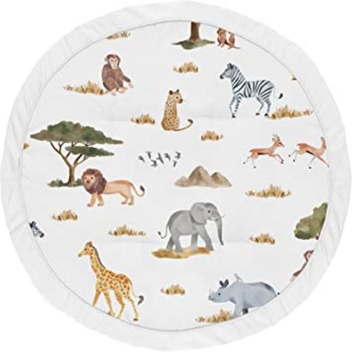 Sweet Jojo Designs Jungle Animals Baby Playmat Tummy Time Infant Play Mat Dark Hunter Green Yellow Grey Rust Orange Black White Wildlife Safari Animal Gray Elephant Giraffe Lion Monkey Leopard Bird