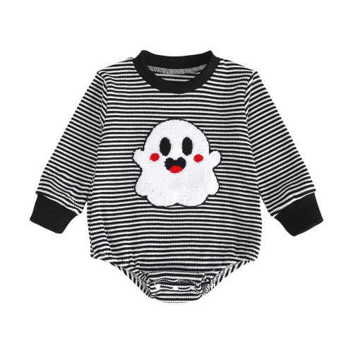 qiiinnHk Halloween Outfit Girl Boy Ghost Romper Bubble Sweatshirt Bodysuit Fall Halloween Baby Girl Halloween Clothes 3-6 Months,Black