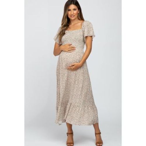 Pinkblush Ivory Floral Smocked Maternity Maxi Dress Medium