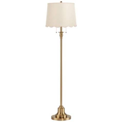 Antique Brass Floor Lamp with Cream Scallop Shade
