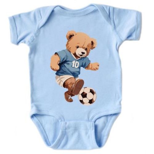 The Juniper Shop Watercolor Soccer Bear Baby Short Sleeve Bodysuit