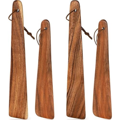 Tebery 4 Pack Small Wood Flipper Teak Wood Spatula Set for Cast Iron, 10 Inch 12 Inch Flat Wooden Turner Multipurpose Wood Cooking Utensil for Flipping, Serving, Scraping & Turning