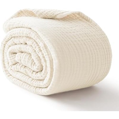 100% Cotton Muslin Blankets for Adults, 6-Layer Large Throw, 50 x 70, Ivory