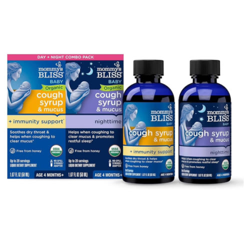 Mommy's Bliss Baby Organic Cough Syrup & Mucus, Day and Night Value Pack with Elderberry, Vitamin C, Organic Honey & Ivy Leaf, 3.34 Fl Oz (Pack of 2)