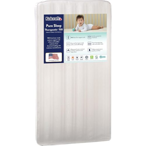 Kolcraft Pure Sleep Therapeutic Breathable Crib Mattress plus Toddler Bed Fit, GREENGUARD GOLD Certified, Made in USA, 150 Extra Firm Posture Support Coils, Non Toxic, Safety & Quality Tested, 52"X28"