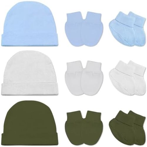 Newborn Hat, Baby Mittens Newborn Socks Set, No Scratch Baby Hats and Infant Mittens Socks, Cotton Infant Gloves Beanie Sock