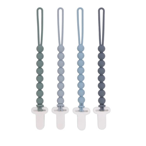 4-Pack Silicone Pacifier Clips with One-Piece Beads for Baby Boys and Girls - Flexible and Rust-Free Holders for Teething Relief and Baby Essentials, Safe for Newborns (Grey)