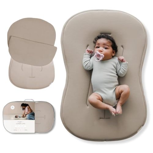 snuggle me® Baby Lounger Curve (0-6 Months) - Premium Organic Cotton with Foam Core, Machine-Washable Cover, Buttery-Soft & Breathable CSPC Compliant Infant Lounger Baby Nest with Travel Bag - Birch