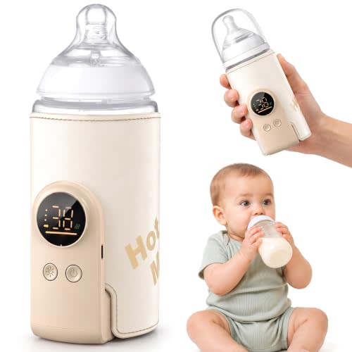 Portable Baby Bottle Warmer for Travel, Fast Heating, Rechargeable | Waterless warming, 6 temperature levels, breastmilk & formula, fits 2.2-3.0 in bottles, digital display, night light, 8000mAh
