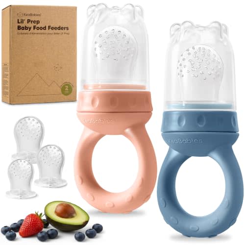 KeaBabies Baby Fruit Feeder 2pk, Silicone Baby Food Feeder,BPA-Free(Sunset) | Babies 6-12 Months, Breast Milk Popsicle, Baby Led Weaning, Pacifier, Freeze Frozen Solid Food, Baby Feeding Essential