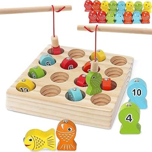 Wooden Magnetic Fishing Game for Kids Toddlers, Montessori Toys, Preschool Educational Learning Toys,Gifts for 3 4 5 Years Old Boys Girls,Valentines Day Gift for Kids
