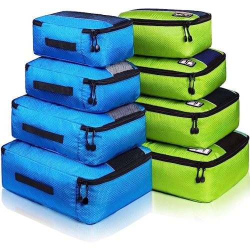 Packing Cubes Luggage Bags Organizer Durable Travel Accessories With Clothing Label - 8 set - Blue/Green
