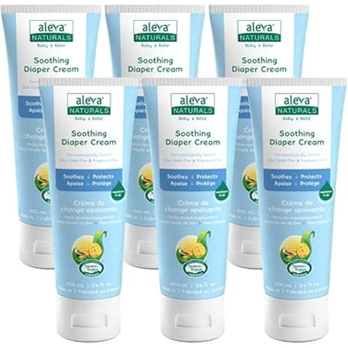 Aleva Naturals Baby Diaper Cream, Daily Soothing Barrier Cream for Newborn & Toddler Skin, Plant-Based with Organic Shea Butter, Zinc-Free, Fragrance-Free, Non-Greasy, Cloth Diaper Safe - Made in Canada, 100ml x 6