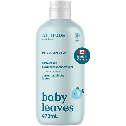 ATTITUDE Bubble Bath and Body Wash for Baby, Made in Canada, EWG Verified, Dermatologically Tested, Plant- and Mineral-Based Ingredients, Vegan and Cruelty-free, Good Night, 473 mL