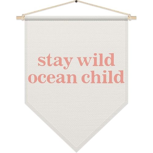 SHIEL-EVEN Ocean Nursery Room Decor, Surfer Girl Boy Coastal Poster Hanger Frame, Stay Wild Ocean Child Hanging Pennant Flag Banner, Minimalist Wall Art for Bedroom Living Room