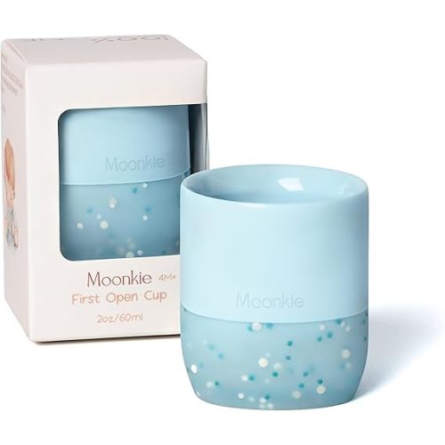 Moonkie Silicone Baby Cup 4 Months+ | Tiny Open Training Cup for Infants with Confetti Sprinkles | Baby-Led Weaning Essential | 2 oz (Ether, 1 Pack)