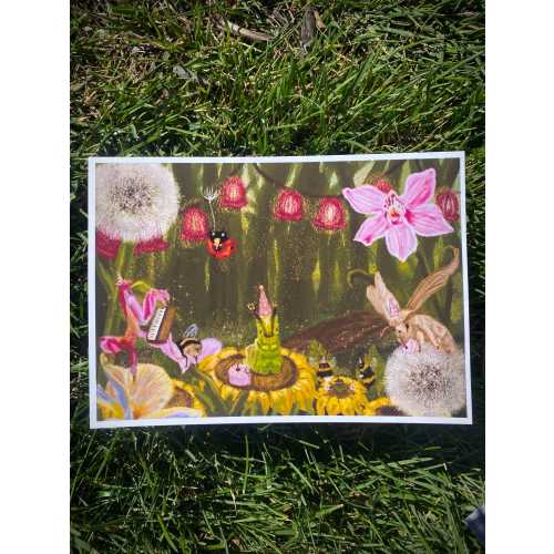 Bug Tea Party Art Print, Whimsical Caterpillar and Ladybug Wall Art