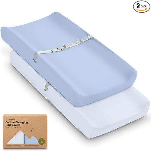 2-Pack Organic Changing Pad Covers for Girl, Boy, 100% Cotton (Blue Flax)