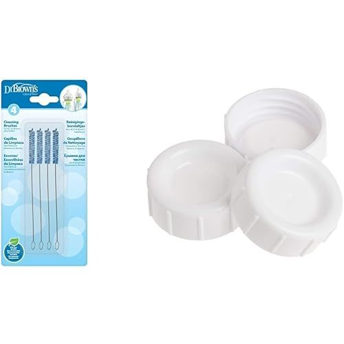 Dr. Brown's Natural Flow Reusable Baby Bottle Vent System and Reservoir Cleaning Bristle Brush & Travel and Storage Baby Bottle Caps for Natural Flow and Options+ Baby Bottles - 3-Pack - Narrow