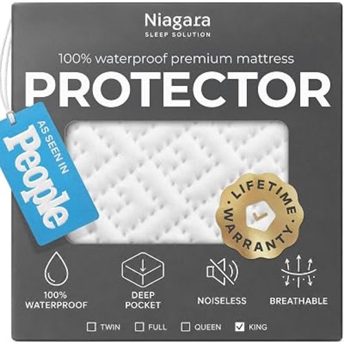 100% Waterproof King Mattress Protector - 360 Protection Against Spills, Stains & Accidents for Parents & Pet Owners - Noiseless & Cooling Viscose Made from Bamboo (White)