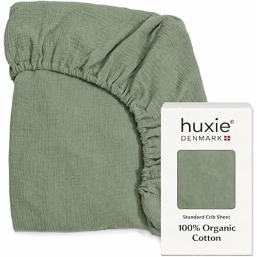 Crib Sheets – Organic Cotton Muslin Fitted Crib Sheet – Standard Size for Baby Boy and Baby Girl 28" x 52" Ultra-Soft and Breathable. (Roman Green)
