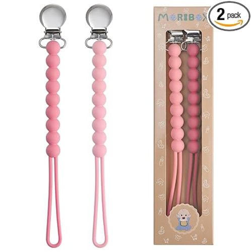 Pacifier Clips Baby Girls - MORIBOX Paci Clip Soothe Baby Binky Holder for Shower Birthday Gift 2 Pack