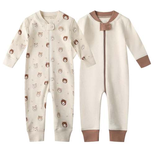 100% Cotton Footless Zip Pajamas - 2 pack - Mini Bears&beige – Owlivia