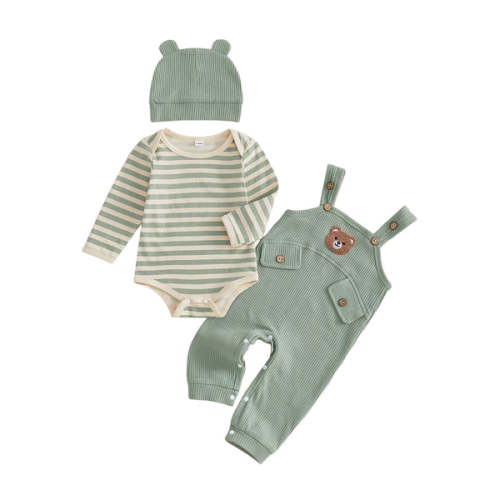 TEDDY Ribbed Overall Outfit with Beanie - Hazel & Bo