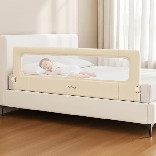 Bed Rail for Toddlers,71 Inch Foldable Baby Guard | 71 in foldable toddler rail with reinforced anchors, no-gap mattress fit, double lock, washable fabric for King|Queen
