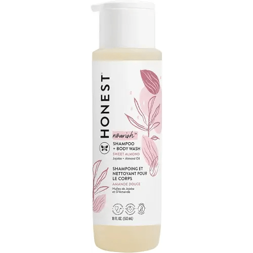 The Honest Company 2-in-1 Cleansing Shampoo + Body Wash | Gentle for Baby | Naturally Derived, Tear-free, Hypoallergenic | Sweet Almond Nourish, 18 fl oz