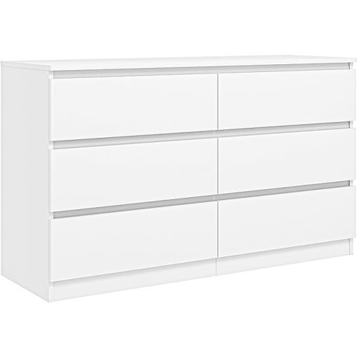 Vibe & Dine White Dresser 6 Drawer, Modern Double Dresser for Bedroom, Wood Chest of Drawers with Wide Storage for Living Room