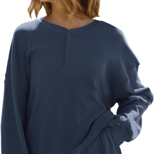 MISSACTIVER Waffle Knit Lounge Sets for Women Long Sleeve Oversized Sweatshirt Elastic Waist Shorts Fall 2 Piece Matching Set