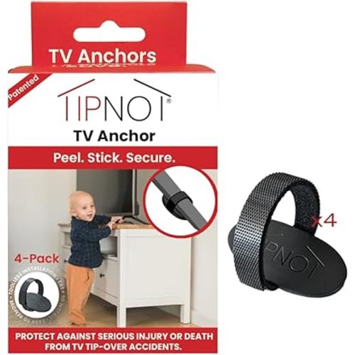 TV Anchor, No-Drill, Anti-Tip, Adhesive TV Safety Straps - Just Peel & Stick to Childproof and Babyproof Your Home 4-Pack