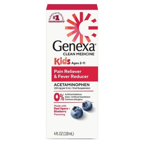 Genexa Kids' Acetaminophen Pain and Fever - Blueberry Liquid - 4 fl oz: Dye-Free, Paraben-Free, 160mg Strength, Oral Use