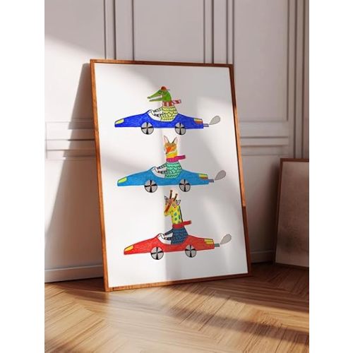 Nationcog Kids Cars Art Print, Decor For Boys Room - Shower, Animal Poster, Children's Gift Idea, Fun and Colorful Playroom, Birthday (Unframed) (11x14)