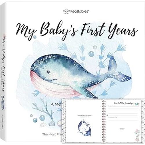 First 5 Years Baby Book Keepsake, Baby Memory Book Girl, Boy (SeaWorld) | 90 Pages Hardcover First Year Milestone Journal, Simple Newborn Scrapbook for New Parents, Photo Album, Shower Gift