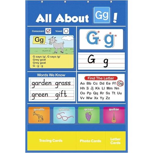 Alphabet Learning Pocket Chart, Letter Recognition Tool, Classroom Wall Chart Supports Early Literacy/Interactive Homeschool Aid for Kindergarten